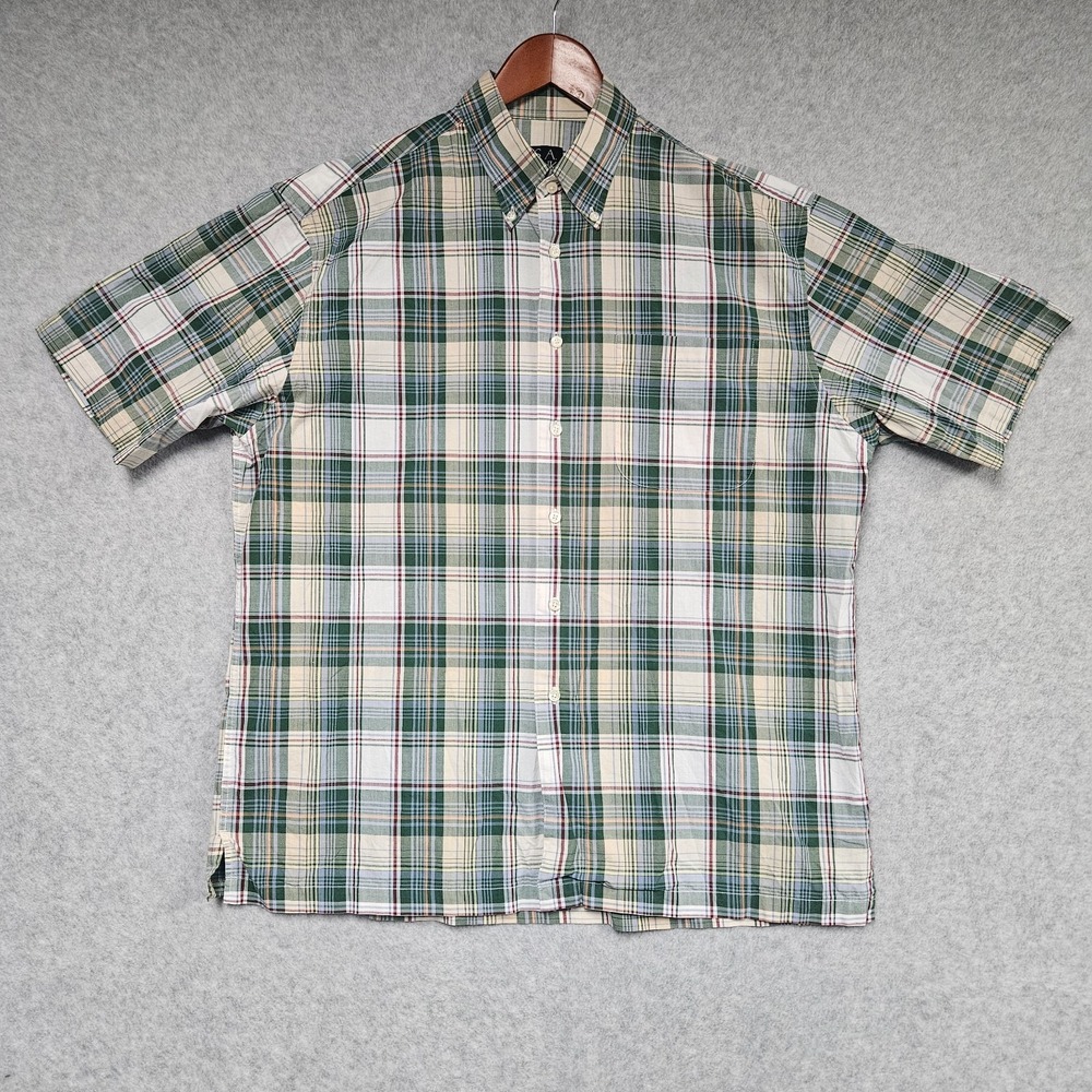 JOS A BANK Classic Collection Green Plaid Short Sleeve Button Up Shirt Men's L